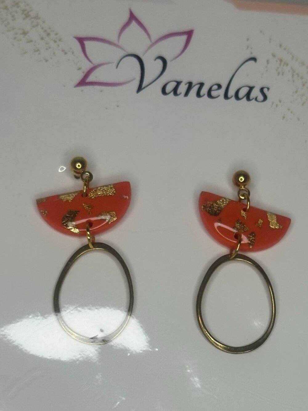 Handmade Japanese Inspired Gold Leaf Vermilion Hoop Earrings